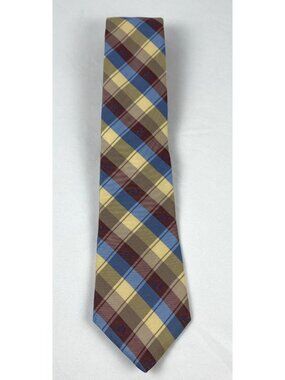 Vintage Westbury Collection Mens 100% Silk Tie Blue Red Gold Brown 55” USA Made